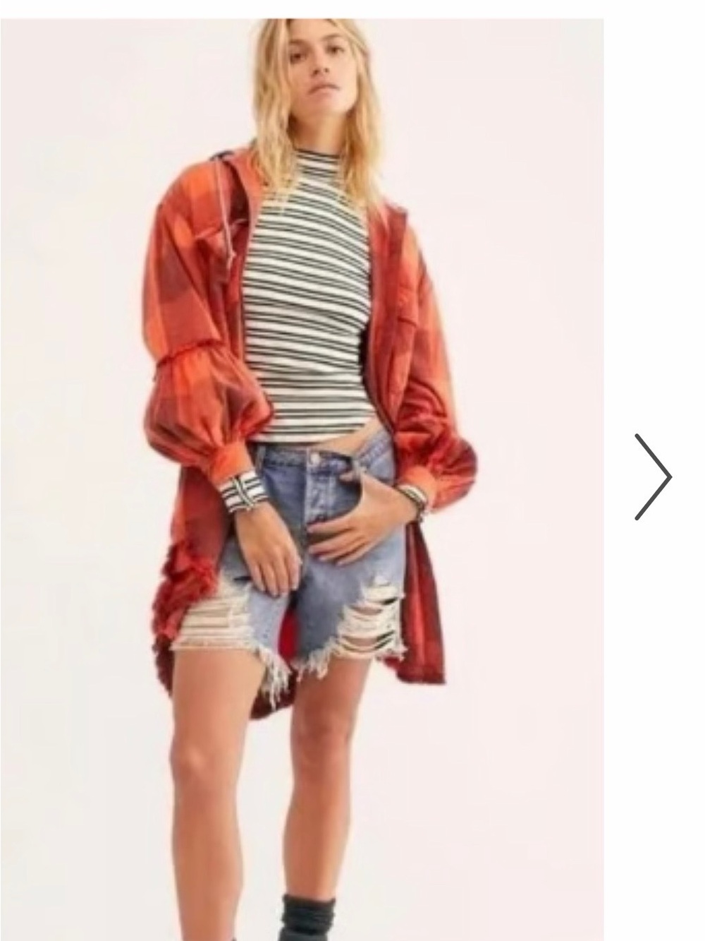 Free People Burnt Orange Plaid Oversized Shacket